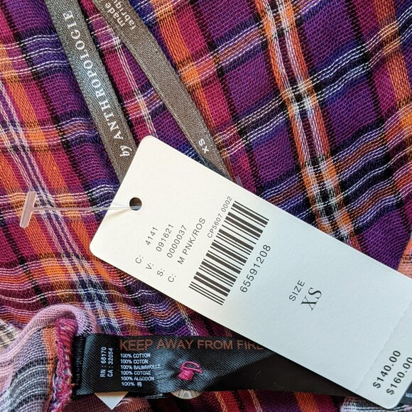 Anthropologie Tiered Plaid Maxi Dress Cotton Purple Pink - Picture 4 of 7